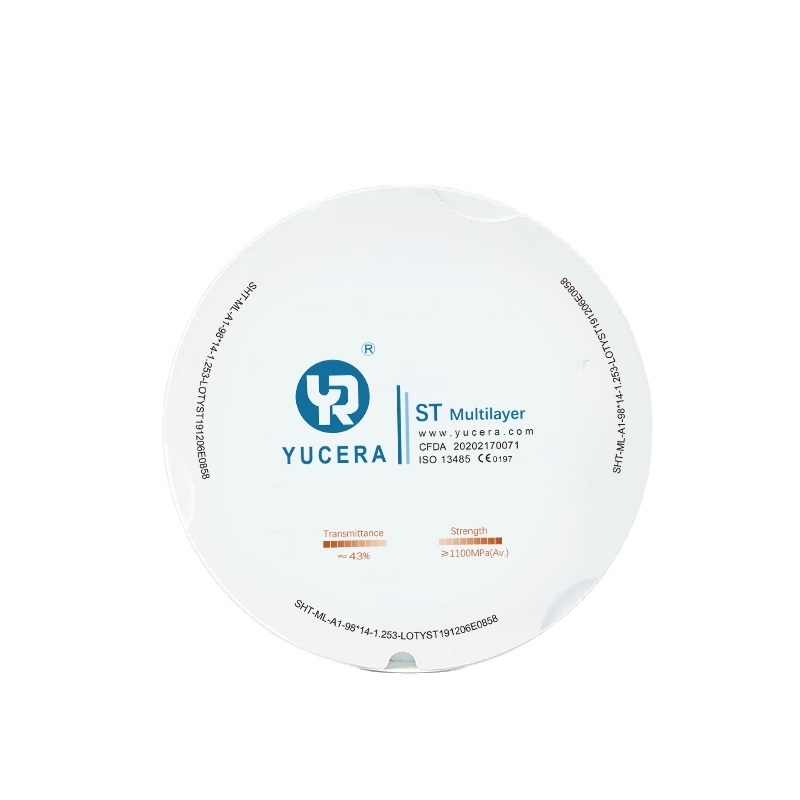Yucera ST-Multilayer  High Translucency Zirconia Block - 95mm Dental Disc (1100MPa, 43% Light Tranmittance)