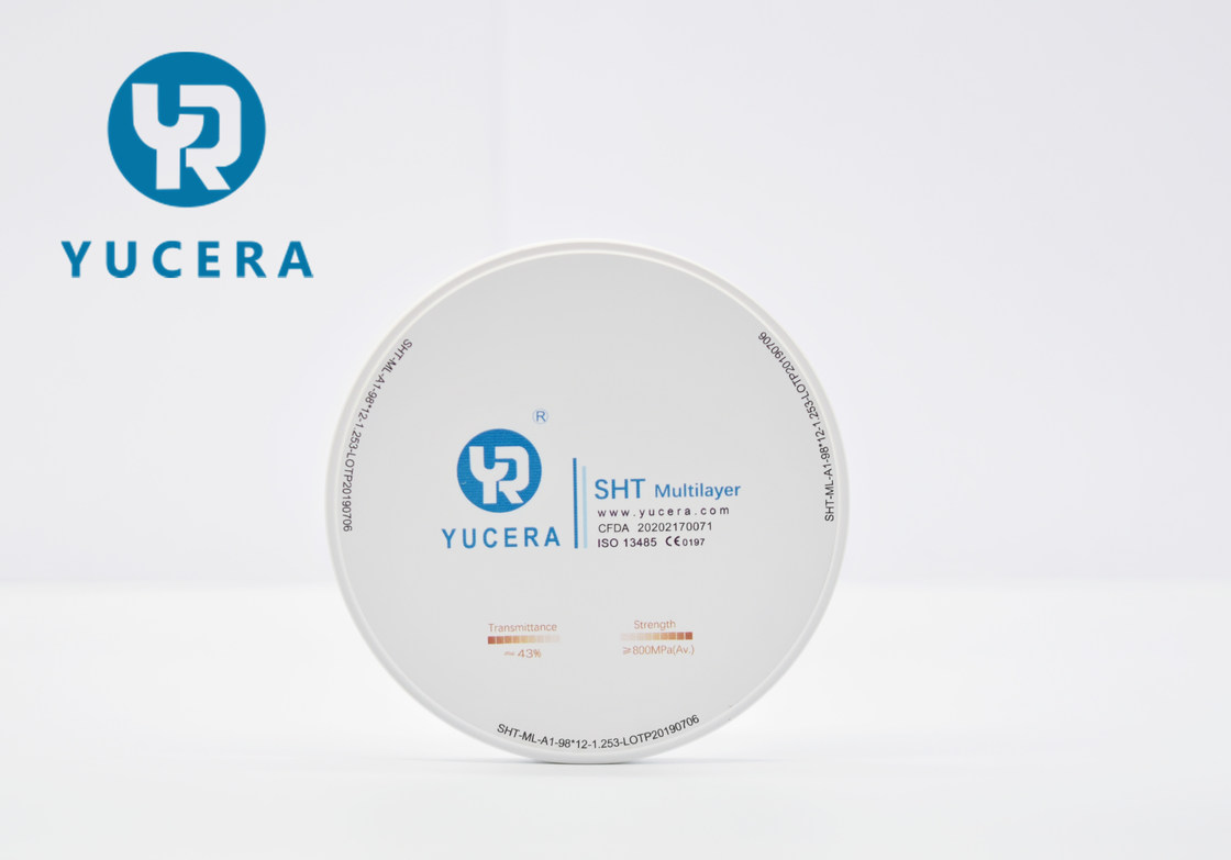 Yucera SHT Multilayer High Translucency Zirconia Block  98mm Dental Disc (900MPa  46% Light Tranmittance CAD CAM)