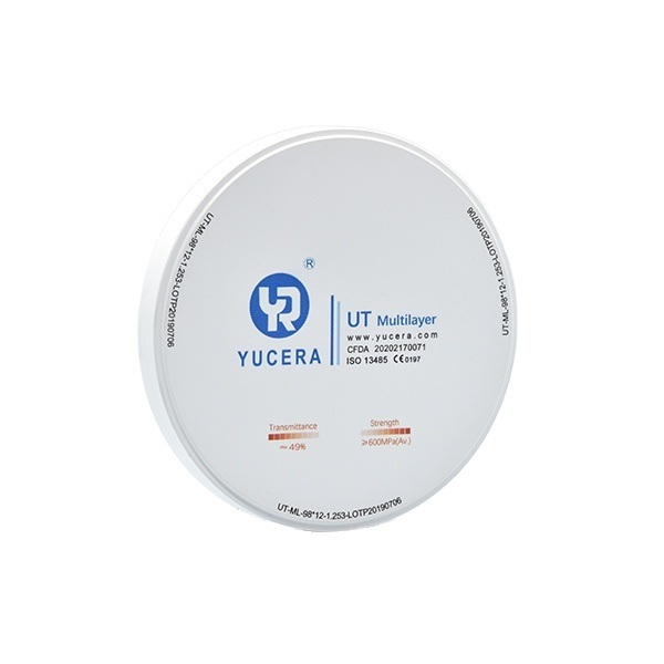 Yucera UT-Multilayer High Translucency Zirconia Block - 98mm Dental Disc (600MPa, 49% Light Tranmittance)