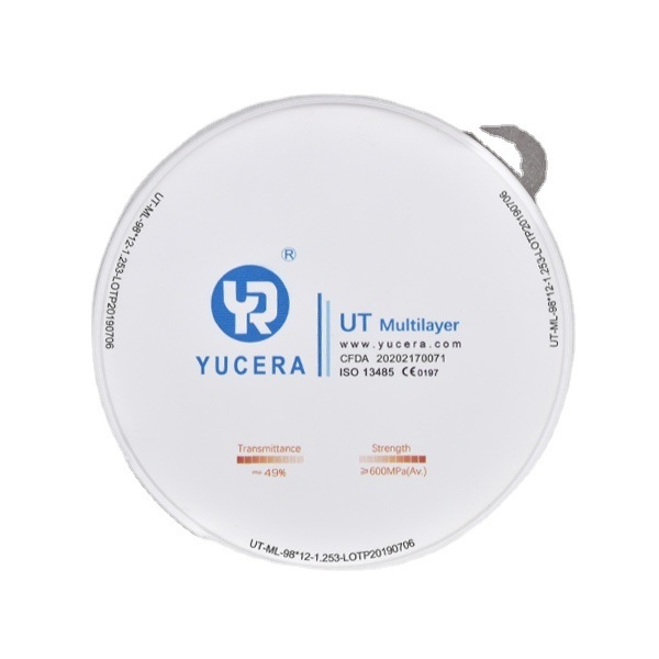 Yucera UT-Multilayer High Translucency Zirconia Block - 98mm Dental Disc (600MPa, 49% Light Tranmittance)