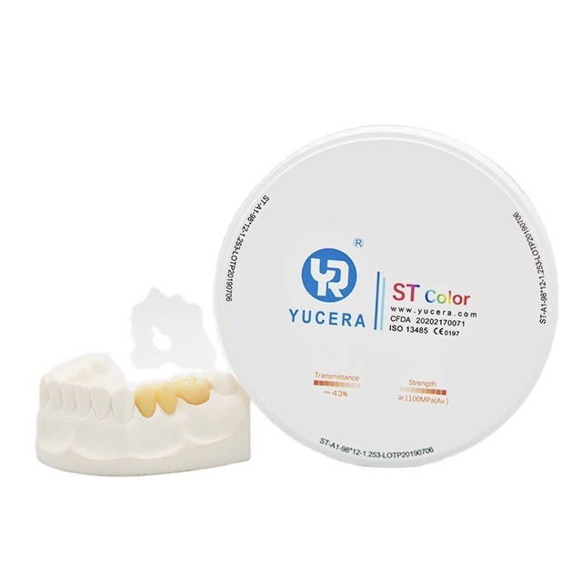 Yucera ST-Color High Translucency Zirconia Block - 98mm Dental Disc (1100MPa Bending Strength, 43% Light Transmittance)