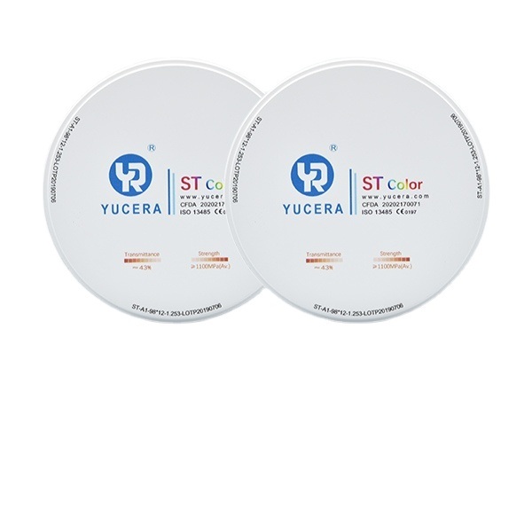Yucera ST-Color High Translucency Zirconia Block - 98mm Dental Disc (1100MPa Bending Strength, 43% Light Transmittance)