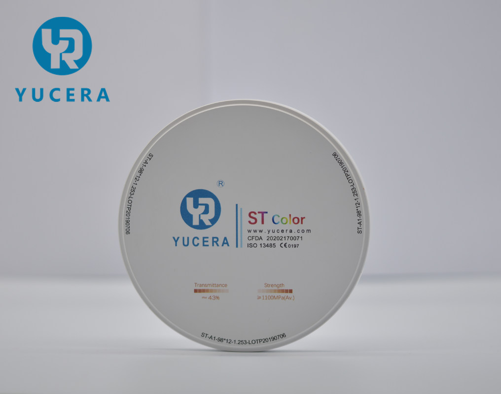 Yucera ST-Color High Translucency Zirconia Block - 98mm Dental Disc (1100MPa Bending Strength, 43% Light Transmittance)