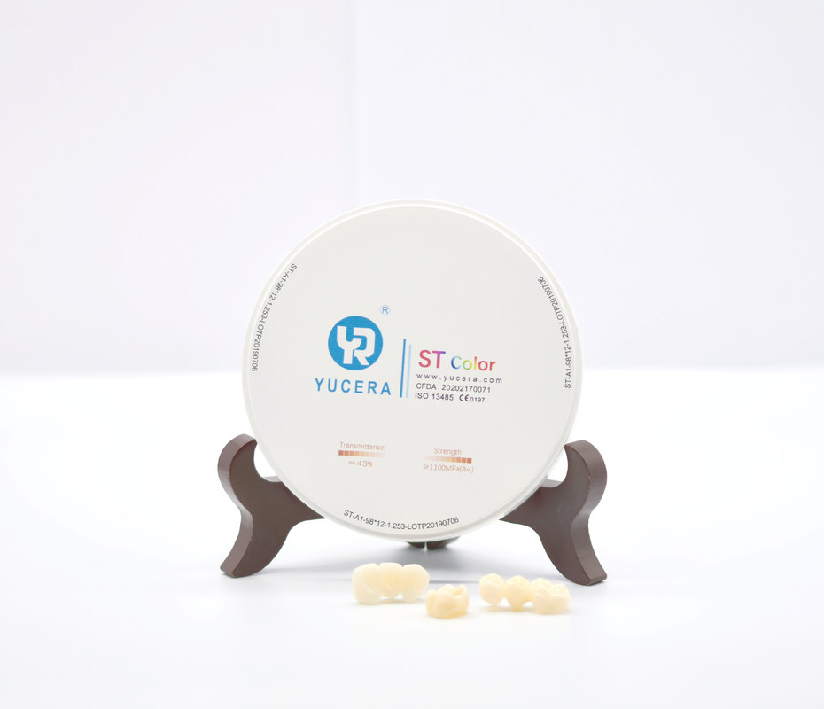 Yucera ST-Color High Translucency Zirconia Block - 98mm Dental Disc (1100MPa Bending Strength, 43% Light Transmittance)