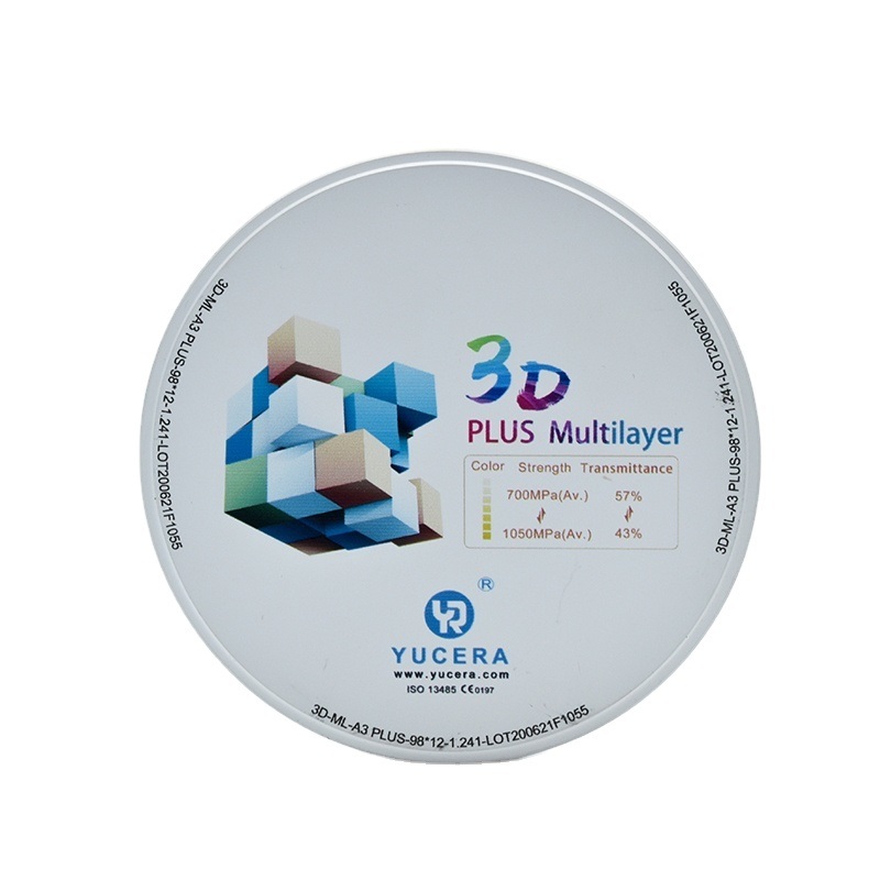 3D Plus Multilayer 43% -57% 6 Layers 3D Zirconia Dental Block Disc for CAD CAM 95mm System