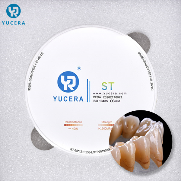 Yucera Fabrika Fiyatı Diş Süper Saydam ST 98mm 95mm Beyaz Blok Seramik Disk Cad Cam Sistemi 5 eksenli Freze Makinesi için