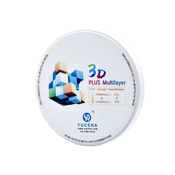 3D Plus Multilayer 43% -57% 6 Layers 3D Multi-layer Zirconia Dental Block / Zirconia Blank Disc for CAD CAM Opening System