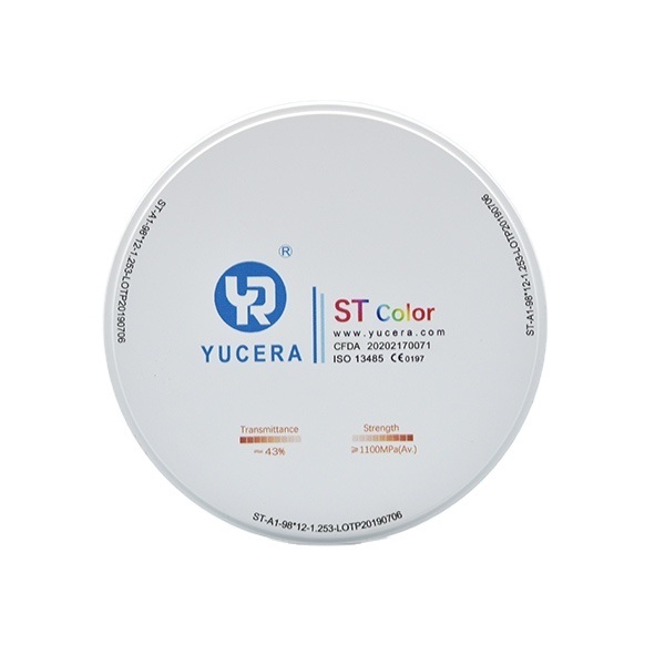 Yucera ST Color Preshaded Zirconia Blocks  Zirconium Material Cadcam Milling Ceramic Disc Super Translucent Dental Zirconia Cera
