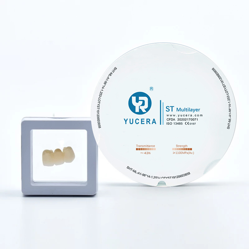 Yucera 98mm Open Precolored ST Multilayer A1-D4 Color Zirconia Disc for Dental CAD CAM Milling  Zirconia Blanks 43% Translucency