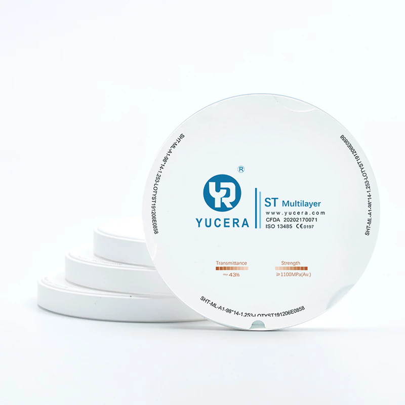 Yucera 98mm Open Precolored ST Multilayer A1-D4 Color Zirconia Disc for Dental CAD CAM Milling  Zirconia Blanks 43% Translucency