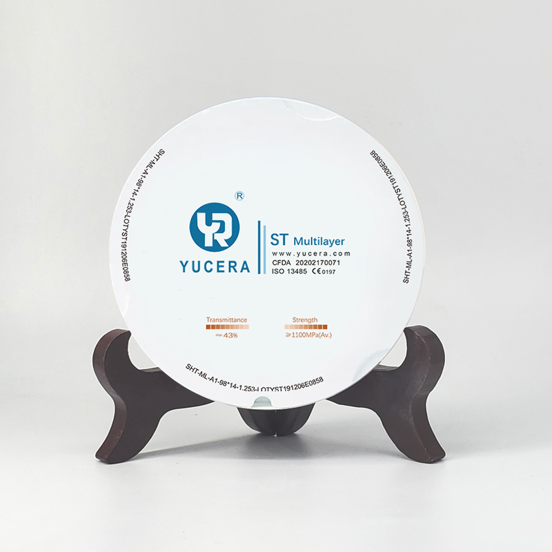 Yucera 98mm Open Precolored ST Multilayer A1-D4 Color Zirconia Disc for Dental CAD CAM Milling  Zirconia Blanks 43% Translucency