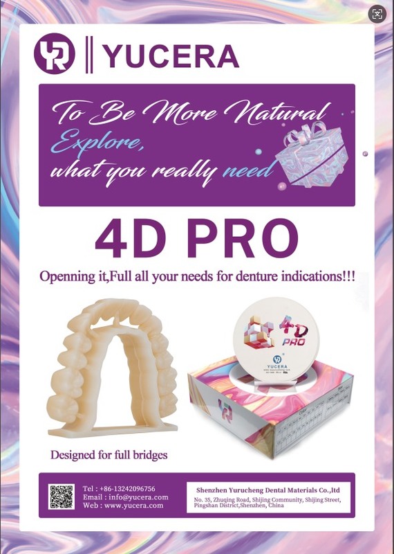 43%-57% Translucency 700-1200 MPa Bending Strength YUCERA Dental 98mm Open System CAD/CAM 4D Pro Multilayer Zirconia Block