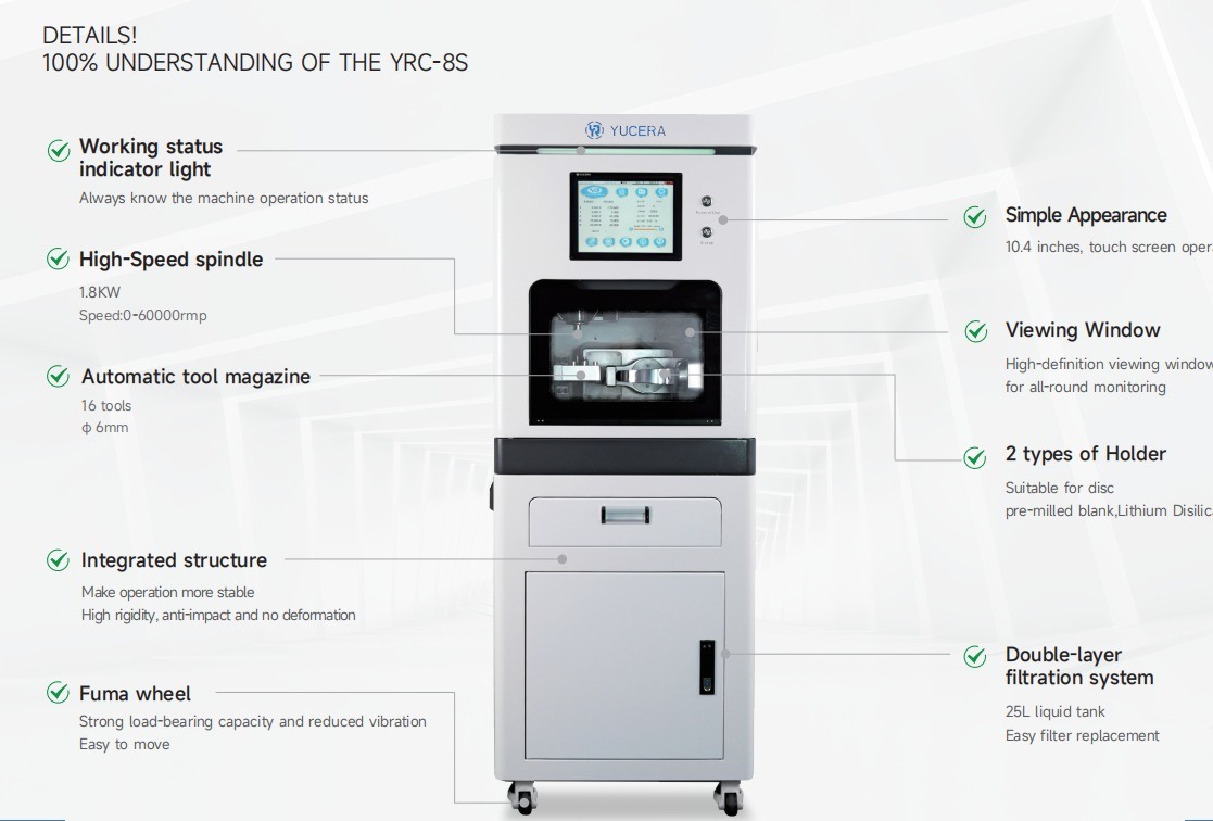 Yucera YRC-8S Disilicate Lithium and Composite Materials Wet Milling Machine for Lab