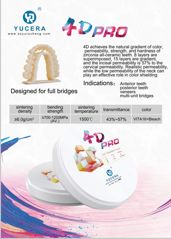 Yucera 4D Pro Dental Zirconia Blocks - Precision Crafted for Dental Laboratories
